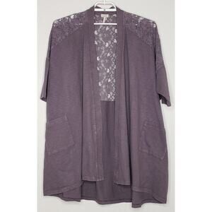 LOGO Women's Tunic Cardigan XL / 1X Dark Purple Open Front 3/4 Sleeve Pockets